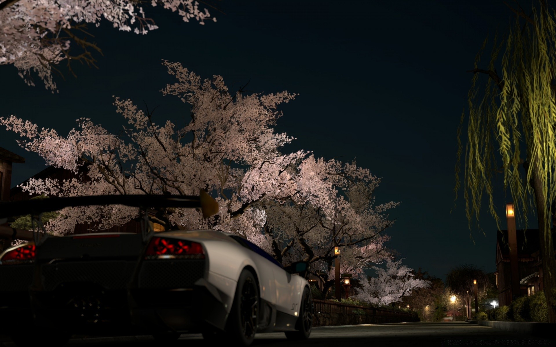 gran turismo car tree snow light winter landscape vehicle transportation system travel street road city outdoors weather sunset