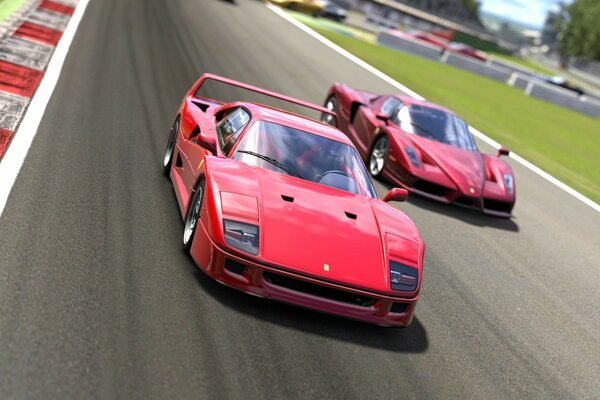 Gran turismo. Course des Ferrari rouges