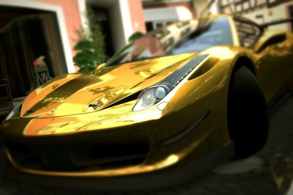 Shining yellow sports car