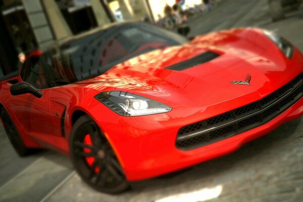 Red sports car in the city