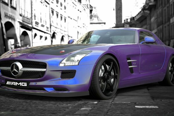 Carro roxo no fundo da cidade Noir