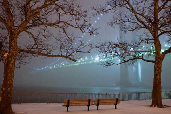 Dawn in winter and beautiful lanterns