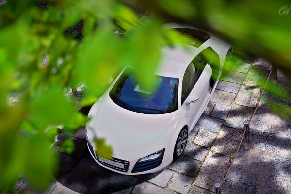 A white car in the sun