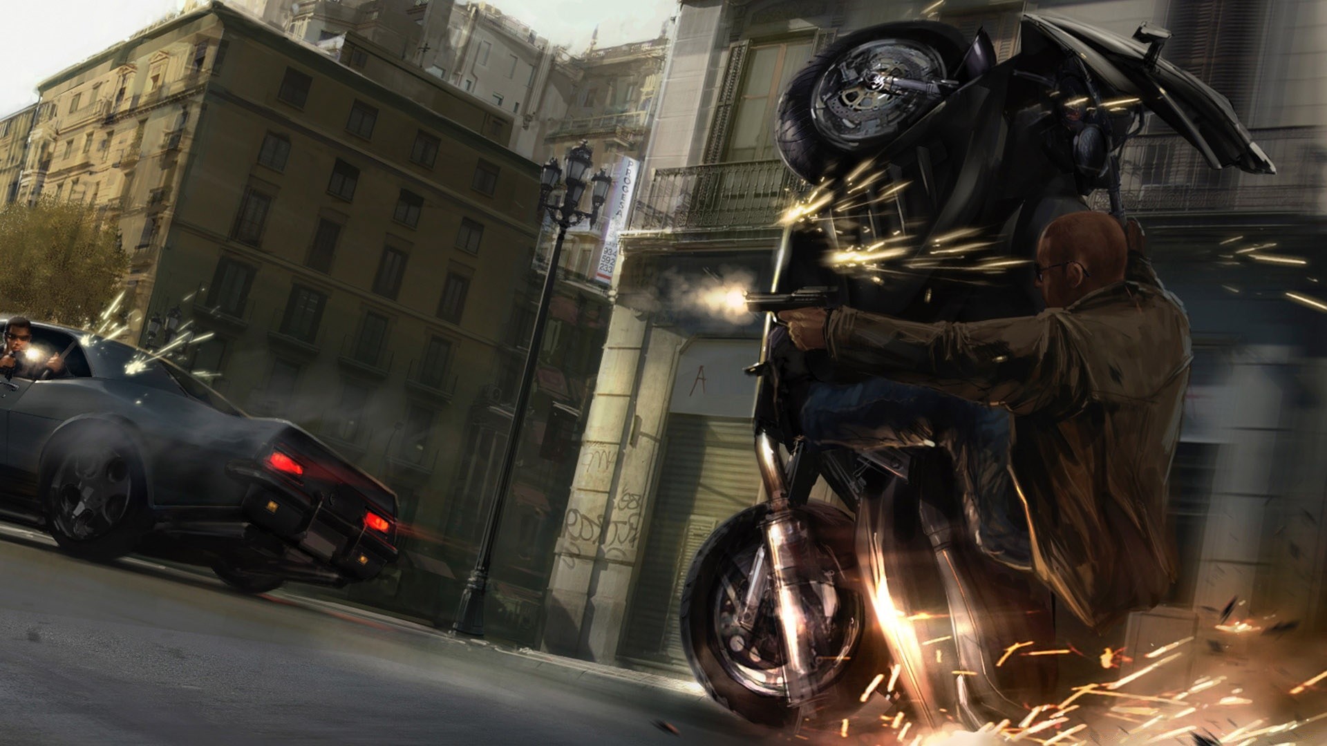 grand theft auto vehicle street bike road transportation system action flame city police car one light