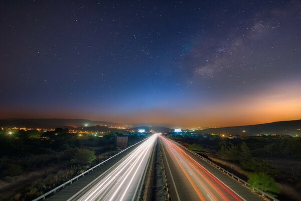 Highways of roads and the starry sky