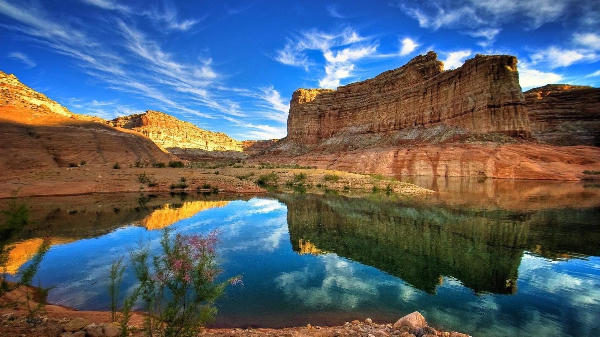 lake travel water landscape scenic outdoors rock sky nature desert mountain sandstone geology remote canyon reflection tourism valley sunset river