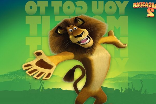 The lion from the cartoon Madagascar 2. Green background