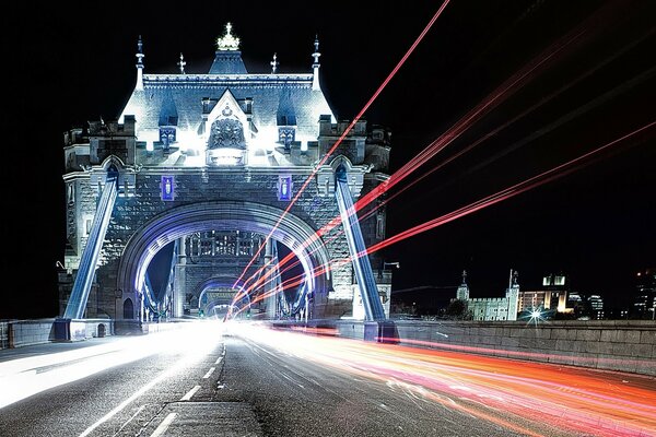 Beautifully illuminated bridge at night