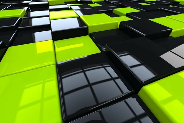 Glossy cubes of green and black color