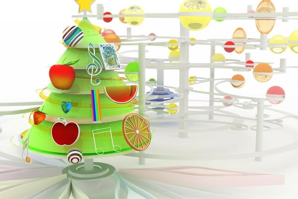 Illustration of a Christmas tree with different objects