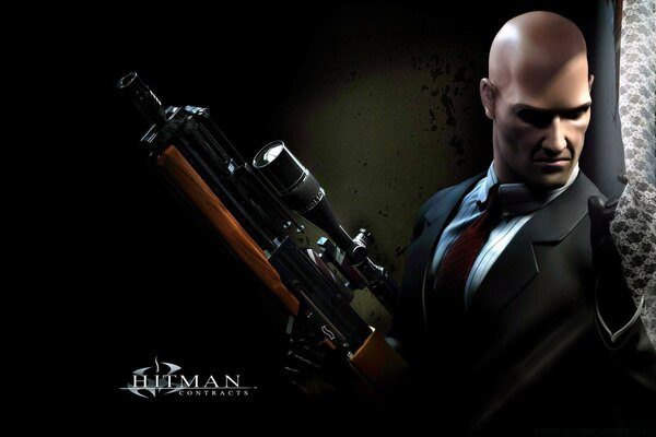 Hitman armado com pistola para combater crimes da máfia