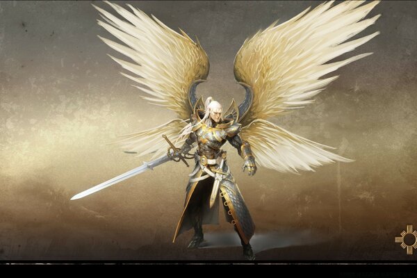 A warrior angel with wings like a bird