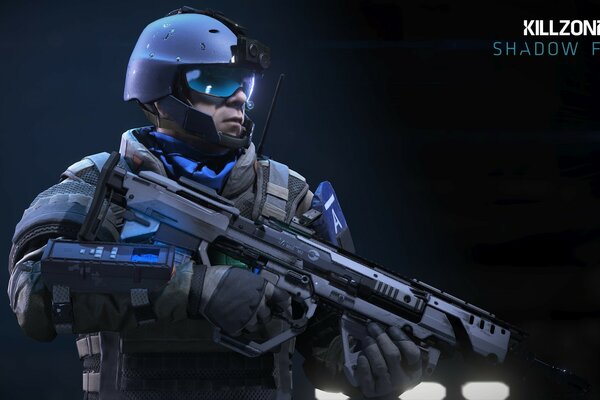 A man with a gun from the game Killzone