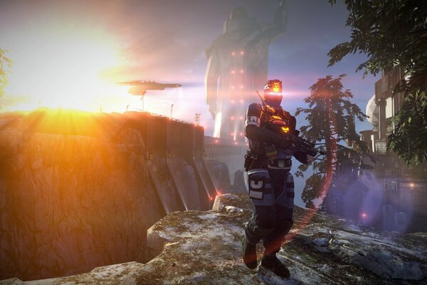 O homem ao pôr do sol do jogo Killzone