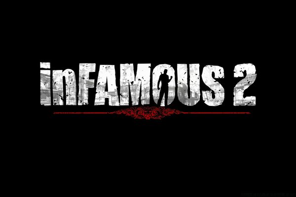 Name des Spiels Infamous 2 auf schwarzem Hintergrund