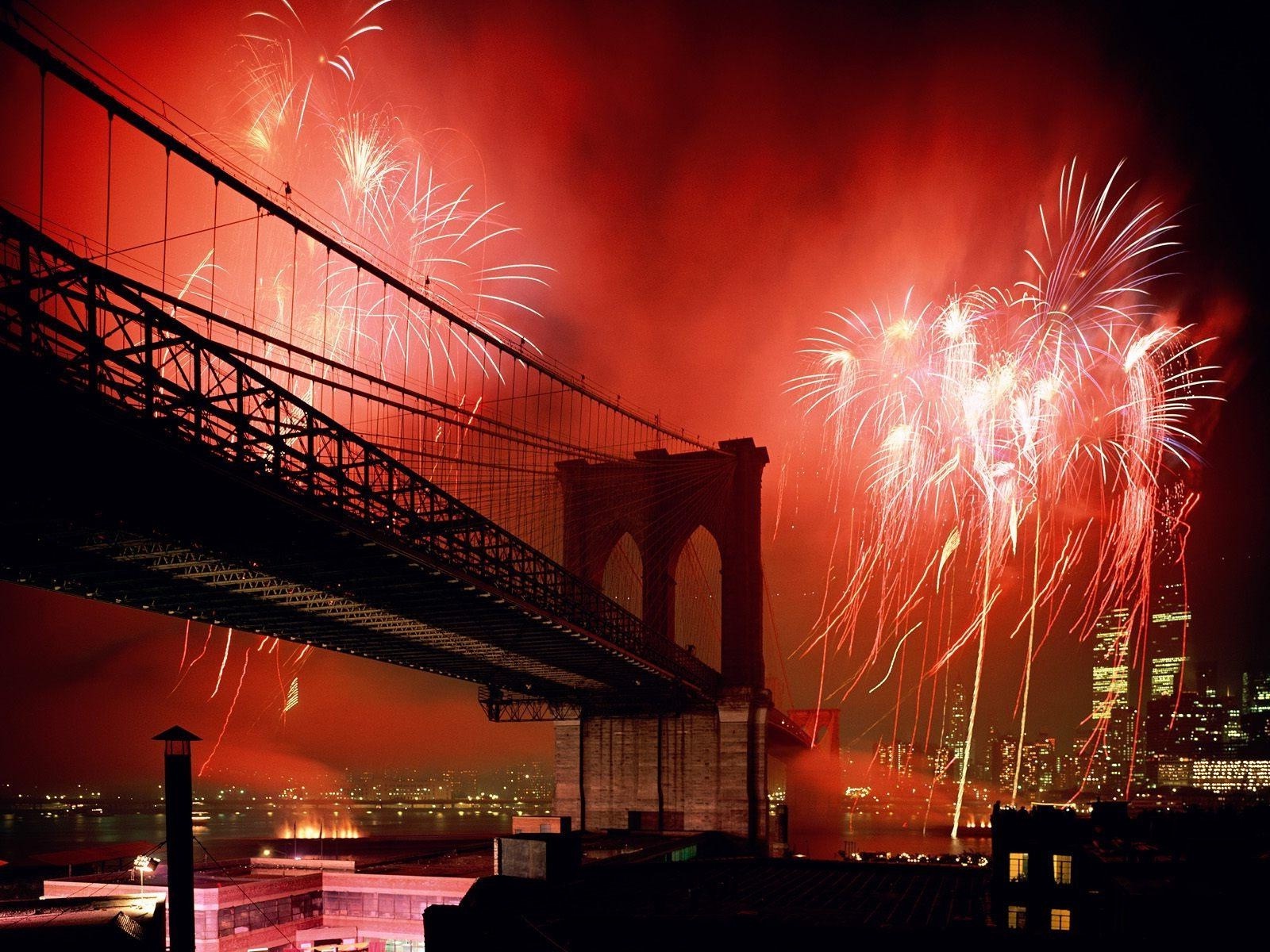 bridges city bridge light downtown urban evening architecture street festival fireworks building dark