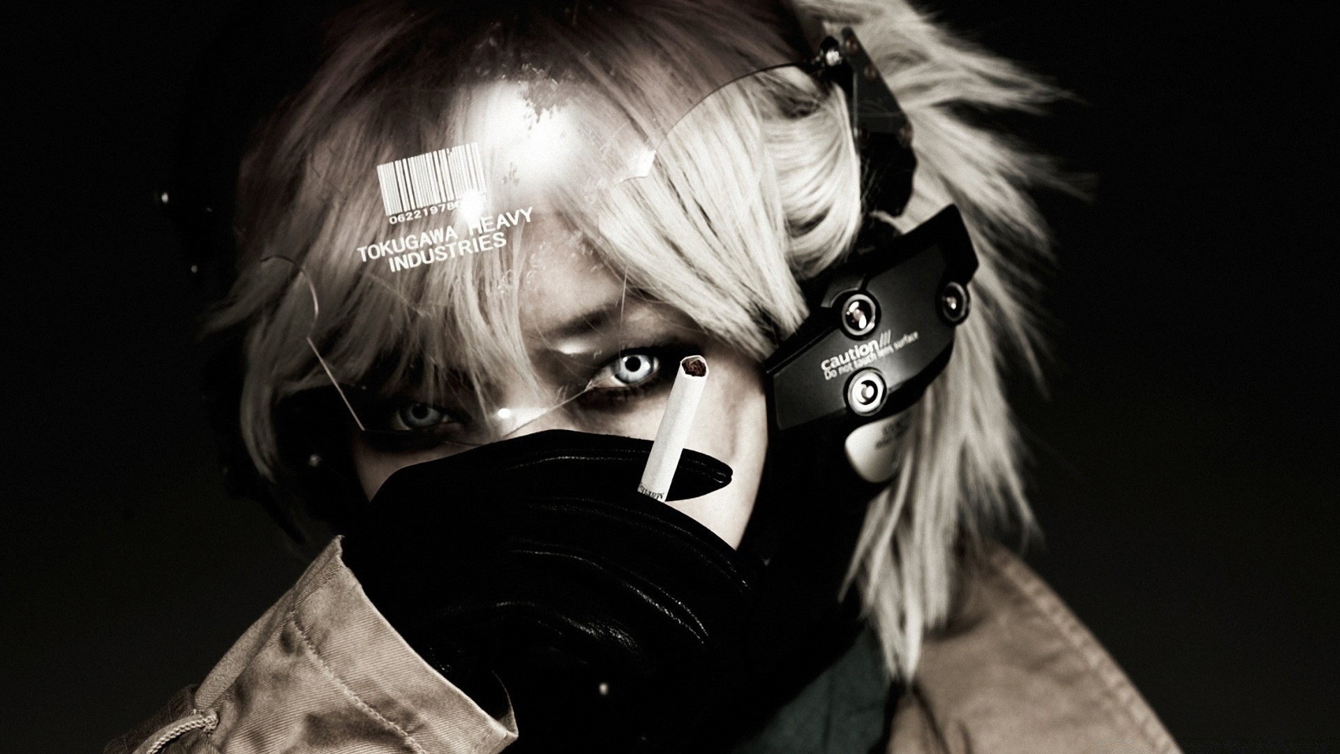 metal gear woman portrait dark adult girl monochrome mask face smoke one music sexy danger fashion