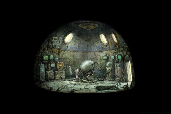 Spherical screensaver of the machinarium quest game