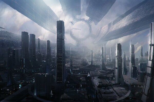 Gloomy city from the game mass effect