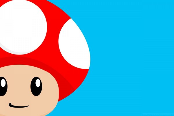 Ilustração com um cogumelo de Mario no fundo da área de trabalho