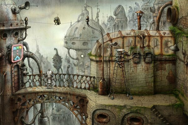 Image de la vieille maison dans le jeu Machinarium