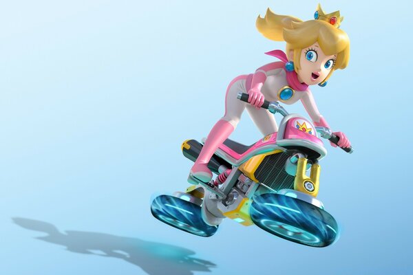 The princess from mario rides a motorcycle