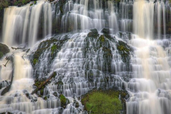 Cascading waterfall falling from the rocks