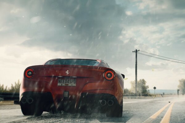 Car on the highway in rainy weather