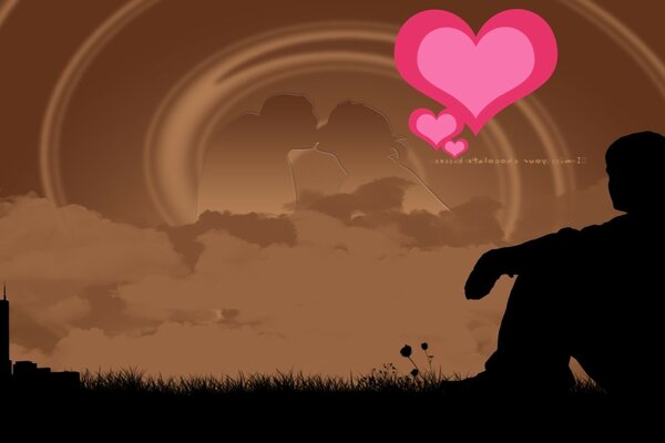 Picture silhouette of a guy pink hearts