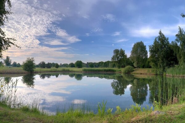 A small lake. Reflection of the sky in the water