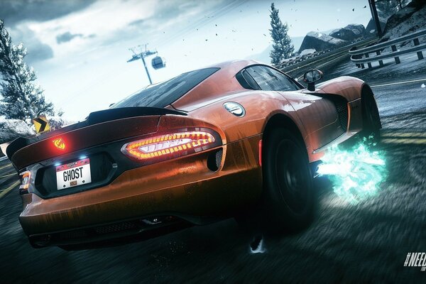 Photo games thirst for speed drift on a turn in winter