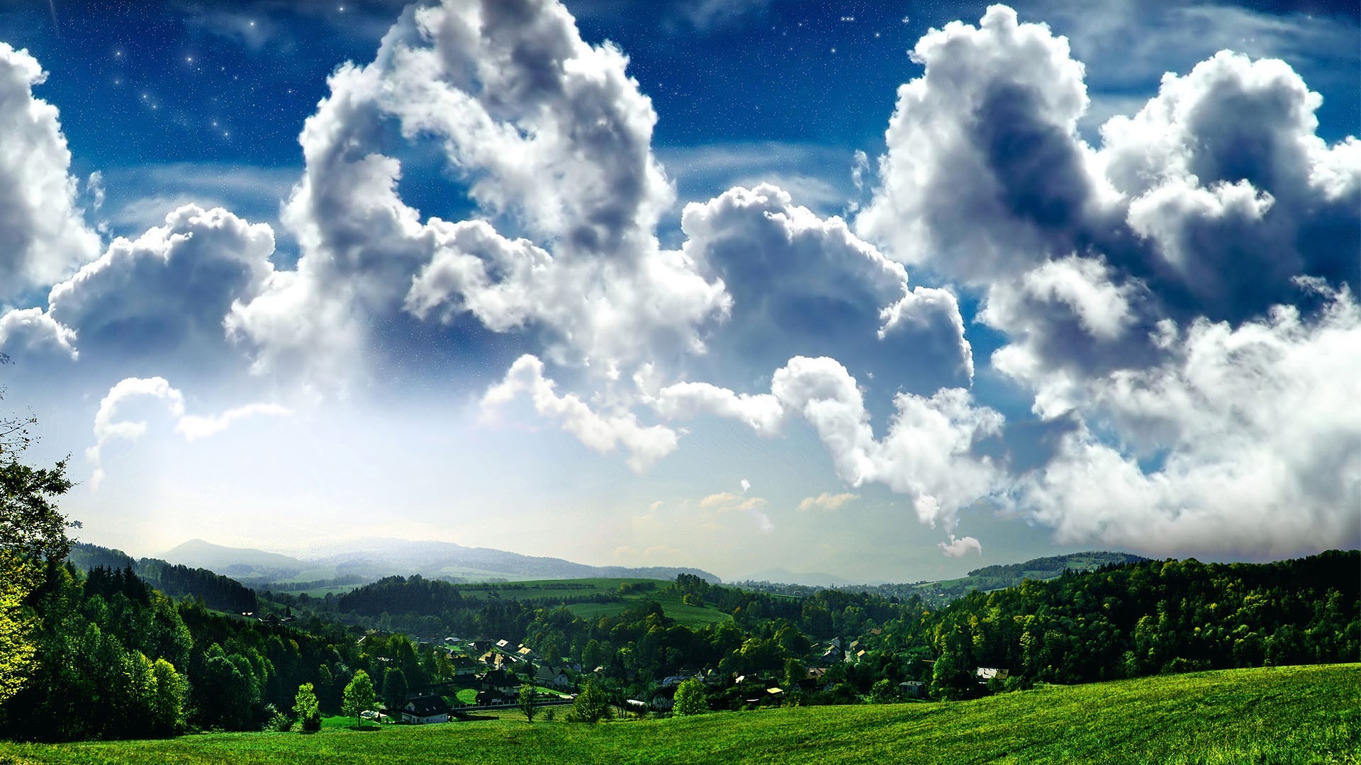 felder wiesen und täler natur landschaft himmel des ländlichen sommer baum wolke gras im freien hügel gutes wetter landwirtschaft landschaft feld weide bauernhof holz reisen heuhaufen