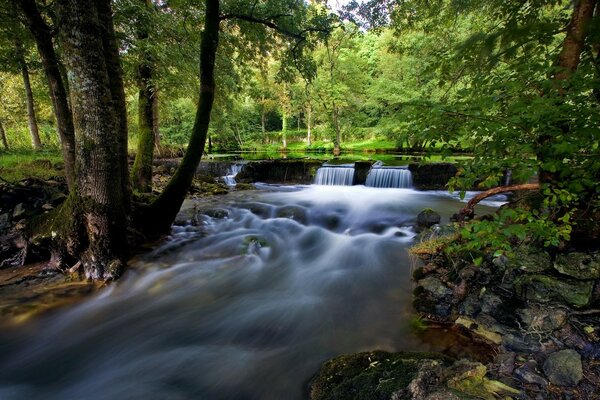 A small waterfall in the city park