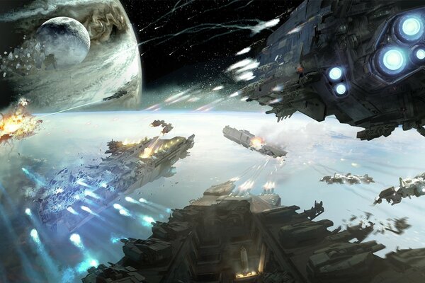 The battle of spaceships near the planets