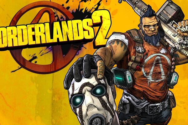 Personaggio del gioco per computer Borderlands 2 contro un muro giallo