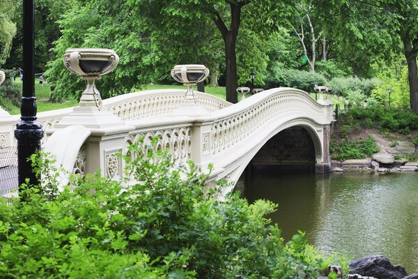 Pont blanc sur un ruisseau dans le parc