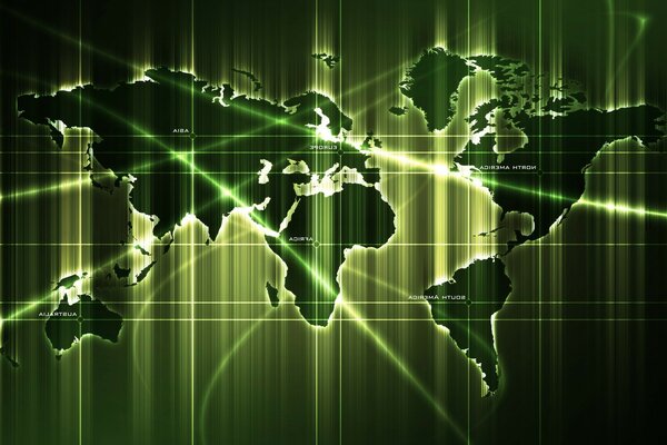 Mappa futuristica della superficie terrestre in luce verde