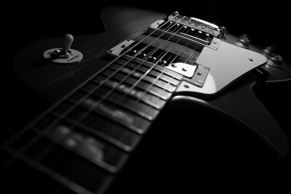 Foto monocromo guitarra acústica macro