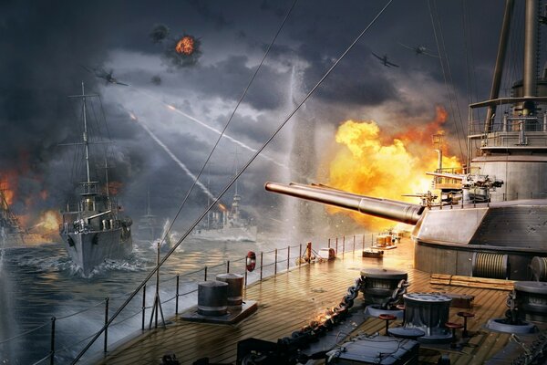 Navires de guerre pendant guerrier, autour de feu