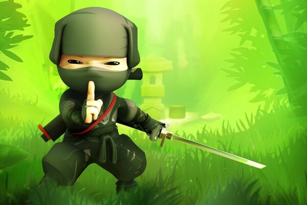 Der Ninja im Gras bittet ihn, ihn nicht auszugeben