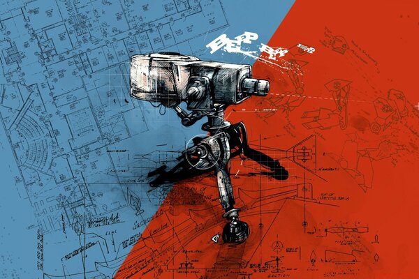 Automatische Sentry Gun im Hintergrund des Gebäudeplans