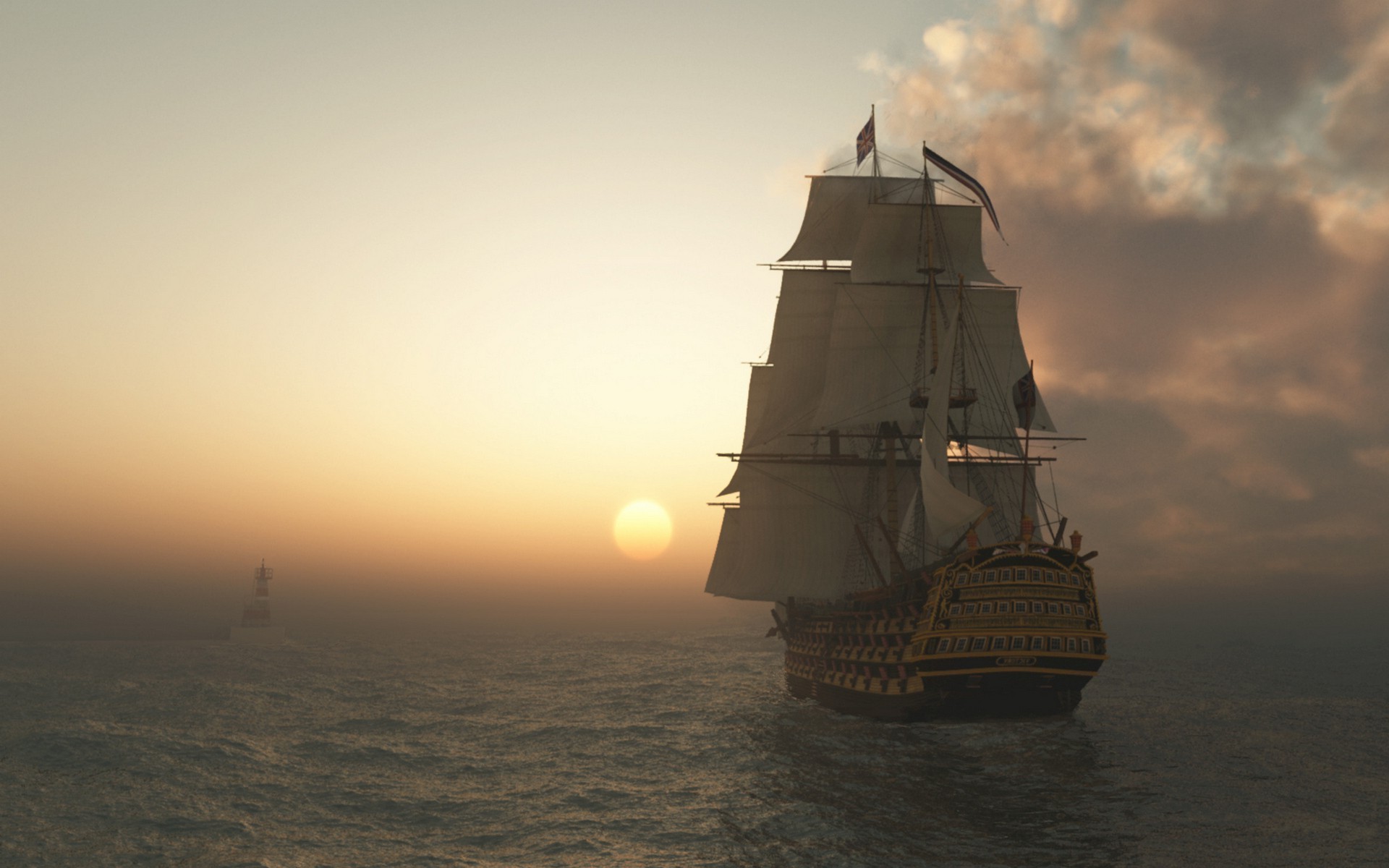 Палуба в тумане. Эль-Имполуто корабль. Старинные корабли. Пиратский корабль. Корабль уплывает вдаль.