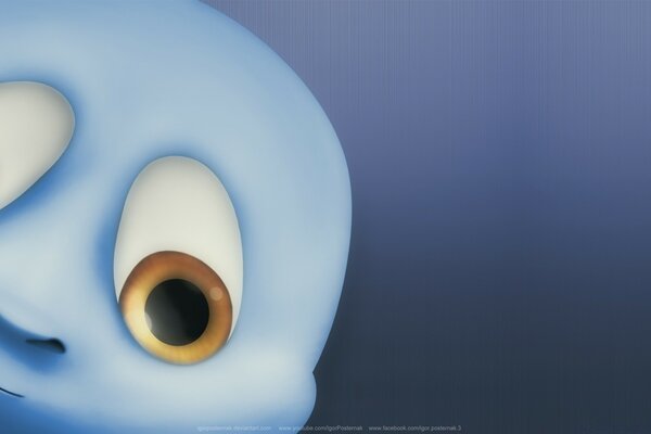 A blue ghost with huge eyes