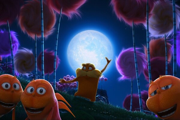 A picture from the cartoon Lorax under the moon