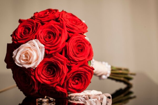 The wedding bouquet is on the piano