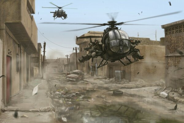 Games. Helicopters in a ruined city