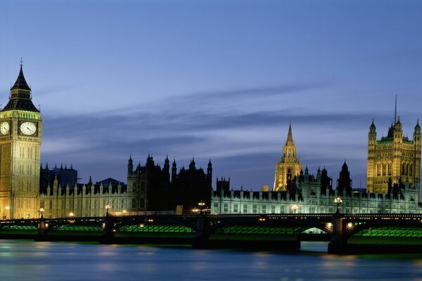 Architecture of the city at dusk