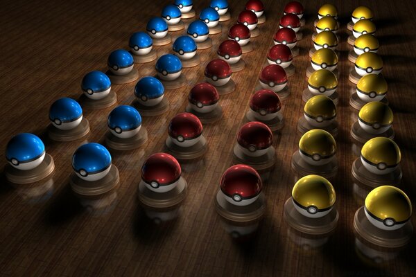 Multicolored balls on a wooden table