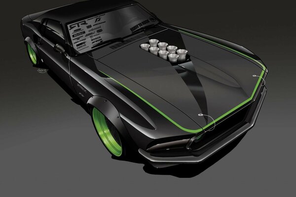 Sports black and green car