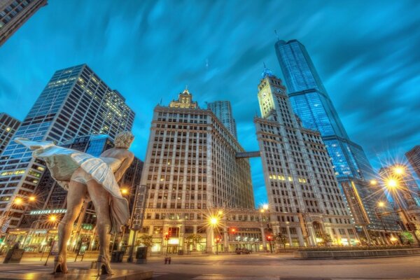 A beautiful warm city evening among skyscrapers